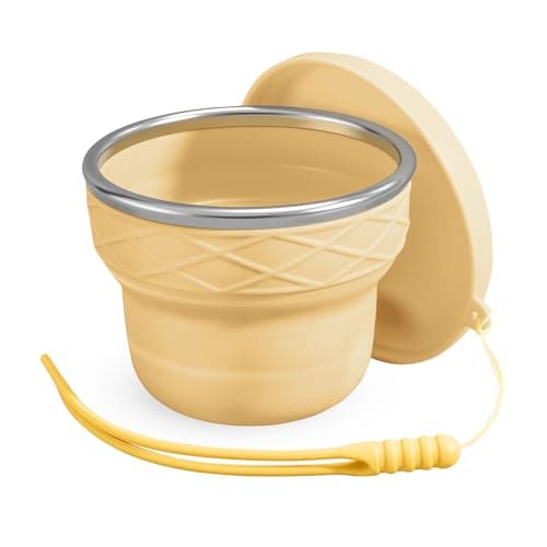 luvtree Silicone Collapsible Travel Cup with Lid, 7oz/200ml BPA-Free, Portable for Travel, Business Trip, Camping, Hiking, Picnic, RV & Backyard Party (Yellow)