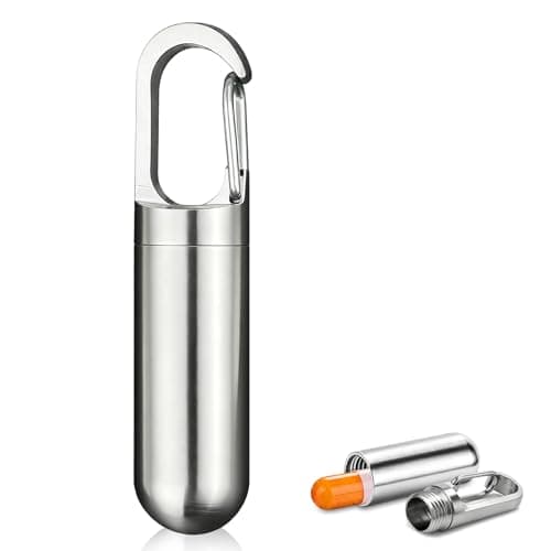 Medicine Organizer Holder, Stainless Steel Medicine Container Sealing Waterproof Portable Mini Capsule Bottle Holder Keychain Weekly Pill Box for Outdoor Travel Home (Mini)
