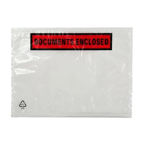 SEB Enterprises 100 x A5 Printed Document Wallets (225 x 165mm), Waterproof A5 Plastic Wallets Printed with Documents Enclosed for Invoices, Labels, Delivery Notes and Packing Lists