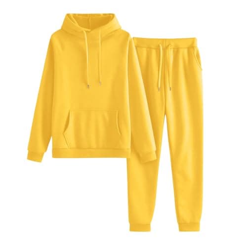 ziubauyke Womens Tracksuit Full Set Two Piece Long Sleeve Hoodie And Cuffed Sweatpants Outfits Lounge Wear Sets Ladies Fall Winter Co Ord Sets Solid Color Casual Travel Activewear Yellow