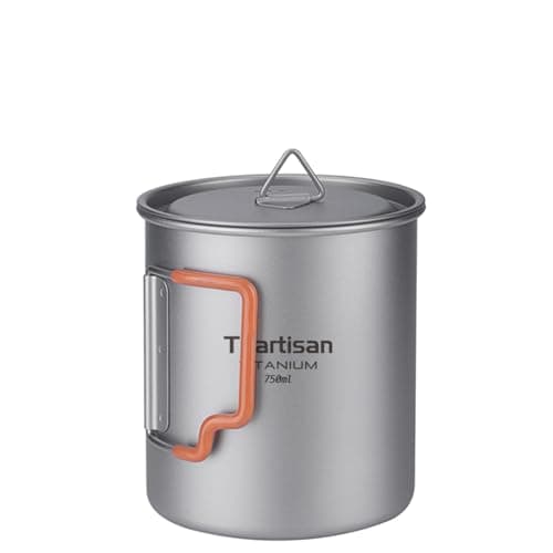 Ti artisan Titanium Cup Camping Pot Ultralight Titanium Mug 750ML Camping Cup Titanium Pot with Foldable Handles and Lid for Outdoor Camping Hiking Backpacking (750ML)