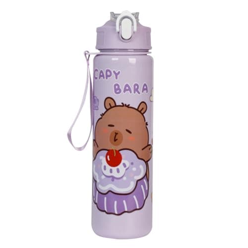 CHANGYUE 700ml Capybara Cute Water Cup with Straw & Handle Travel Water Bottle (Purple)