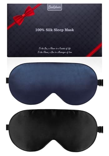 BeeVines 100% Mulberry Silk Sleep Mask, Blackout Eye Masks (Black & Blue)