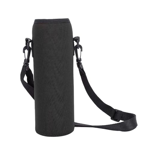 BOROCO Water Bottle Holder Thermal Neoprene Sleeve Scald Proof Case Cover With Adjustable Strap For Outdoor Sports Hiking Camping Travel Gym Work Black Grey Blue Pink 8x24cm (Black)