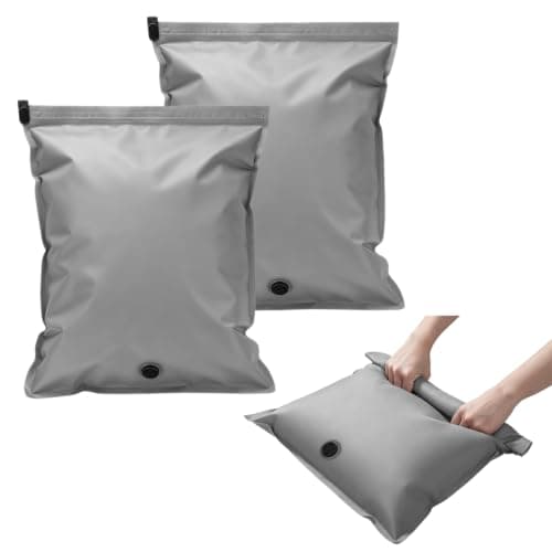 2Pcs Vacuum Storage Bags Travel, Travel Vacuum Compression Bags for Luggage Clothing, Space Saver Bags No Pumping Required, Tear-Resistant Waterproof (Grey, 40X30cm)