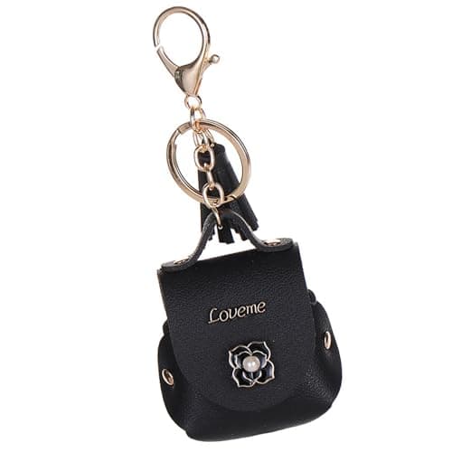 Portable Faux Leather Earbud Organiser Box Build in Keyring for on the Go Trendy Earphone Storage Faux Leather Earphone Case