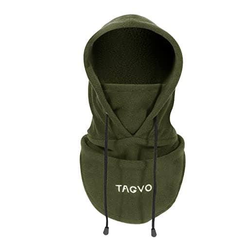TAGVO Winter Thermal Fleece Balaclavas, Soft & Warm Adjustable Hood Hat Skiing Face Cover Face Mask Neck Warmer Snood Neck Gaiter for Running Skiing Cycling Motorbikes Hiking- Men & Women Army Green