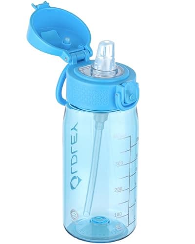 OLDLEY Kids Water Bottles with Straw 420ml/14oz Leakproof Tritan Water Bottle for School with Handle BPA Free Time Marker Sports Drinking Bottle for Boys Girls (Sky Blue)