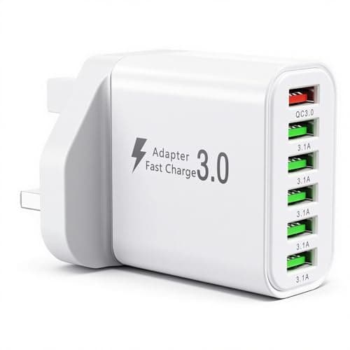 USB Plug, 50W 6-in-1 USBA Charger, Multiport USB Wall Plug Charging Adapter