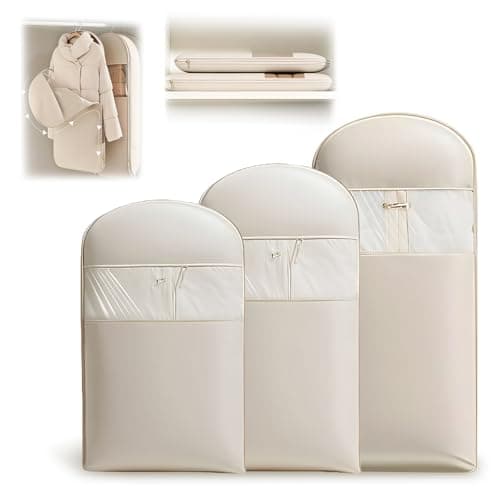 3PCS Space Saving Hanging Garment Bag With Self Compression Zipper,Waterproof Compression Bags For Down Coat For Costume Wardrobe Space Saver