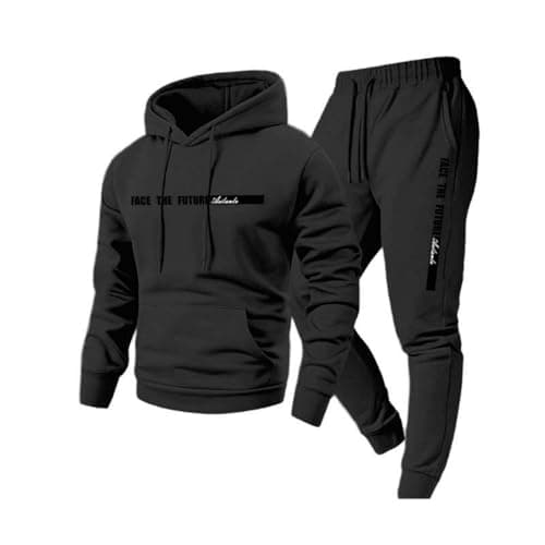 Track Suit Tops for Men, Loungewear Sweatpants Breathable Jogging Gym Travel 2 Piece Thick Fashion, Winter Tennis Fleece Lined Fashion Sporty Activewear Sweatshirt Tracksuit Men, L A-Black