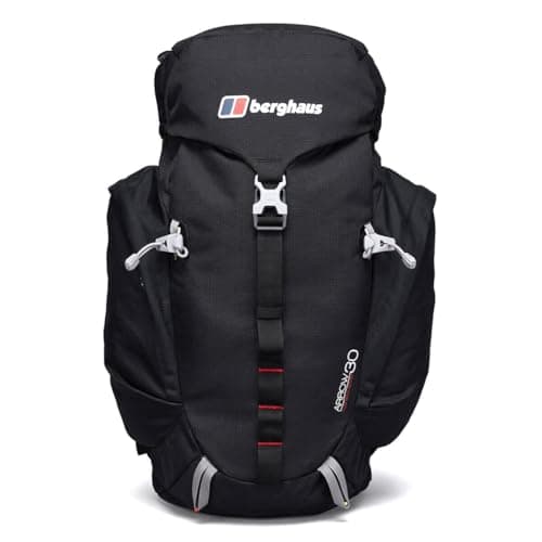 Berghaus Men's Arrow 30 Litre Rucksack | Compact, Breathable Backpack, Travel and Camping Bag | Rain Cover Hiking Packs, Black/Extrem Red, One Size
