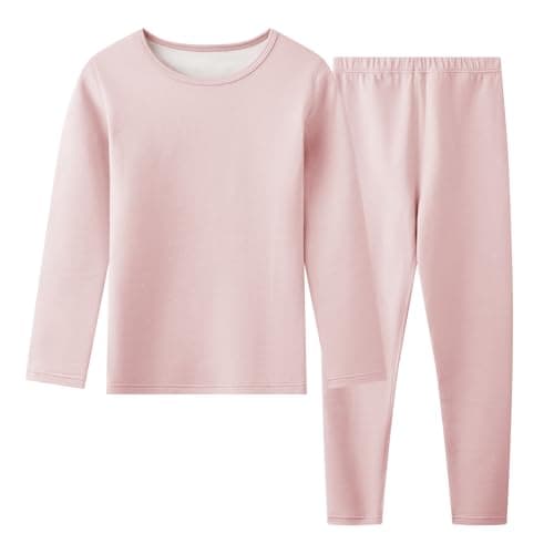 Hoseay Kids Thermal Underwear Sets Boys Girls Warm Base Layer 13, Pink
