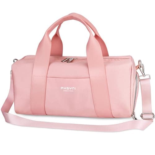 Small Gym Bag for Girls Kids,Sport Duffle Bag for Women Fitness Workout, Travel, Dance, Ballet, Swim with Shoes Compartment & Waterproof Pocket,Easy Carrying Pu Leather Handle (Pink,16"-Small)