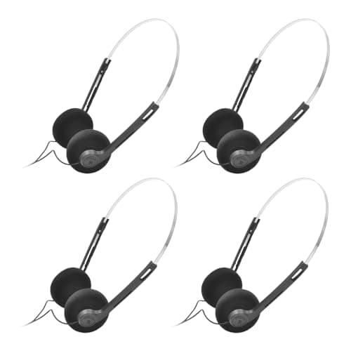 Pchnfei 4 Pcs Black Retro Over-Ear Earphones, Hi-Fi Stereo Earphone, Mini Stereo Lightweight Headphones with Cord, 80s 90s Vintage Headset Wired,Headphone, for Most Mobile Phones Playback Pevices