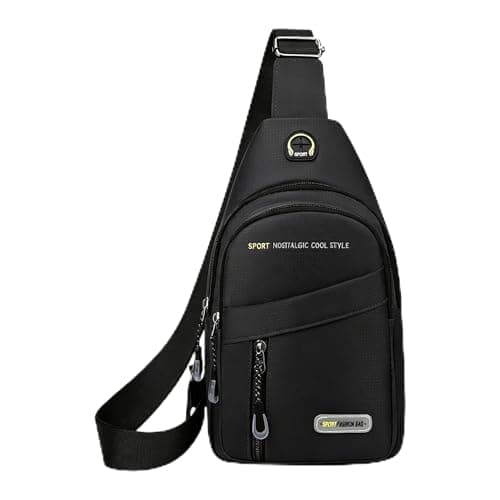 Cross Body Bag Women Men, Waterproof Shoulder Bag Sling Chest Bags with Headphone Port Small Side Bags Crossbody Man Bag for Travel Gym Hiking Running Outdoor Sports Festival Shoulder Backpack (Black)