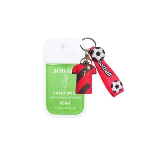 Alcohol-Free Hand Sanitizer Spray for Kids – Gentle Daily Use for Boys & Girls, Travel Friendly Clip-On Bottle with 3D Keychain for School, Playground, Home & Travel 45ml (Red stripe jersey)