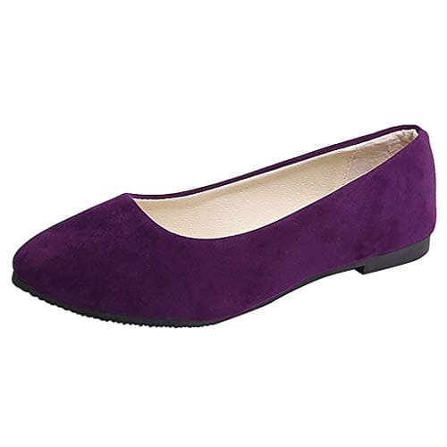 Work Ballet Flats for Women, Women Cute Slip-On Ballet Shoes Soft Solid Classic Pointed Toe Flats Purple, 6 UK