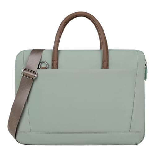 FUNSEED 15.6 Inch Laptop Bag for Women Men Polyester Lightweight Solid Work Computer Laptop Messenger Briefcase Bag for Travel Office, Green, Large