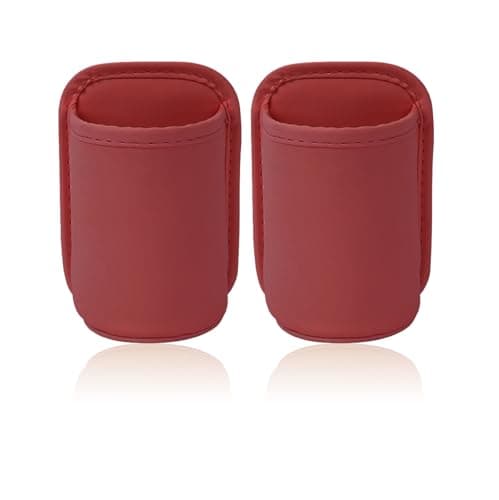 Auroriel 2 Piece Car Cup Holder, Backseat Clip, Large Cup and Bottle Holder, Multifunctional Door Pocket, Storage Organizer, Red PU Leather