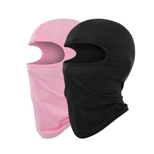JiaYouLC 2 Pack Kids Lightweight Balaclava Childs Thin Helmet Liner Ski Face Mask for Skiing Cycling Fishing (UK, Alpha, One Size, Black + Pink)