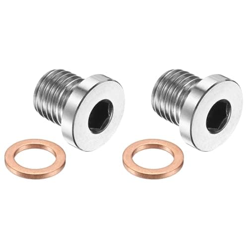PATIKIL 2 Pcs M12 x 1.25 Metric Pipe Plug Fitting, 304 Stainless Steel Internal Hex Head Socket Pipe Cap Adapter Connector with Copper Washer for Sealing Oil Gas Water