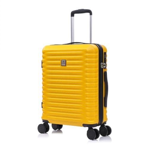 Rocklands Large Suitcase Hard Shell Lightweight 4 Dual Spinner Wheels Trolley Luggage Suitcase Hold Check in Luggage TSA Combination Lock (Mango Yellow, Small 20")