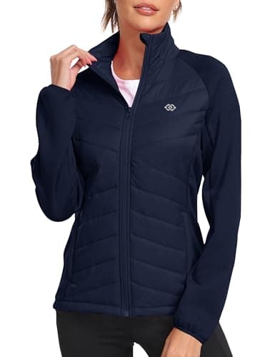 MoFiz Womens Jackets Lightweight Quilted Hybrid Puffer Jackets Navy US L