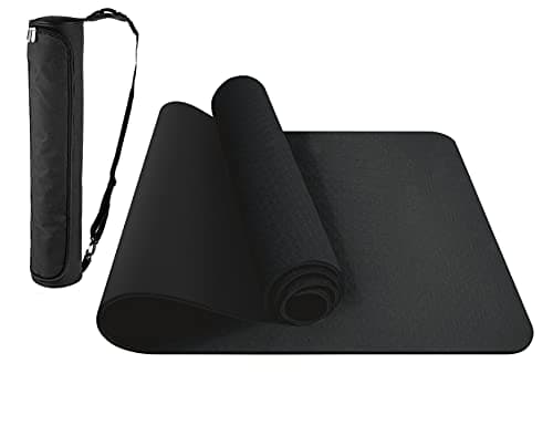 ComFyMat Yoga Mat – Non-Slip Premium TPE Eco-Friendly Workout Mat for Pilates, Meditation – Black/Black (183cm x 61cm x 6mm) with Bonus Waterproof Carry Bag
