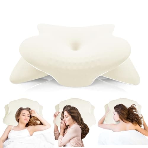 Asbtos Memory Foam Pillow - Cervical Pillows for Neck and Shoulder, Ergonomic Neck Support Pillow with Washable Cooling Ice Silk Cover for Side Back Stomach Sleepers, Beige