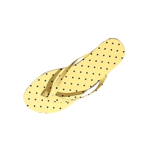 Jhebeks Yellow Women's Flip Flops Polka Dot Casual Summer Bathroom Outdoor Travel Beach Sandals Non-Slip Breathable Flat Ladies Slippers Soft Sole Lightweight Comfortable Shoes for Shower Size 6.5