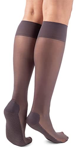 NOQ Womens massaging the foot knee-highs socks transparent semi-matte pressure-free knee long stocking tights socks massage sole 20 DEN Active, Graphite