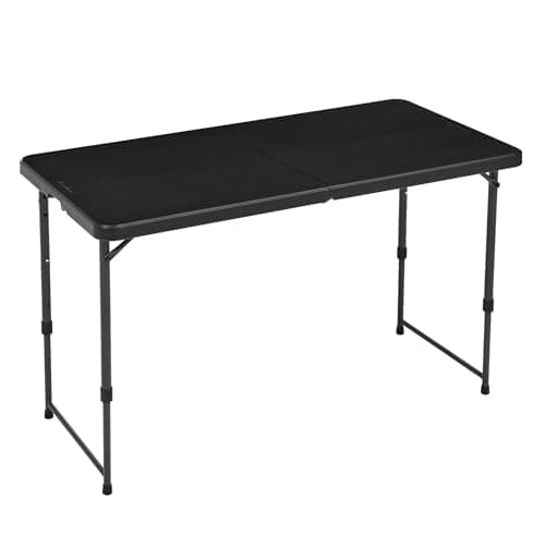 Amazon Basics 4-Foot Folding Table with Adjustable Height, Lightweight Portable Folding Tables for Indoor & Outdoor, Auto-Locking Legs, Carrying Handle, 121.4 x 60.7 x 86.1 cm, Black