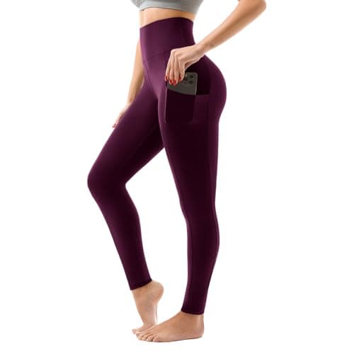 SINOPHANT Womens Leggings with Pockets High Waisted Plum Purple XXL