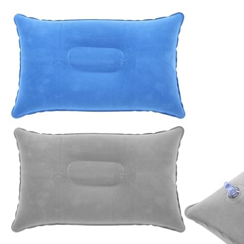2Pcs Inflatable Pillow for Travel Blow Up Pillows for Sun Lounger Inflatable Cushion Inflatable Small Cushion Beach Pillow Neck Support for Travel Hiking Beach Fishing Camping Outdoors(Gray+Blue)