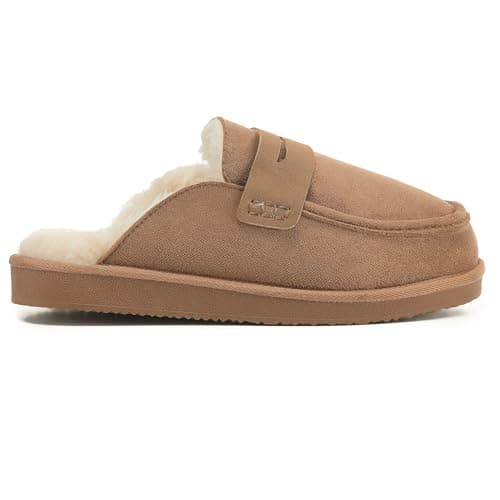 Polar Women’s Faux Fur Lined Penny Loafer Slip On Slippers – Suede Upper, Cozy Faux Fur Lining, Lightweight Rubber Sole, Non-Slip Grip – Warm Indoor Outdoor Slip-On Comfort Shoes Tan - 8