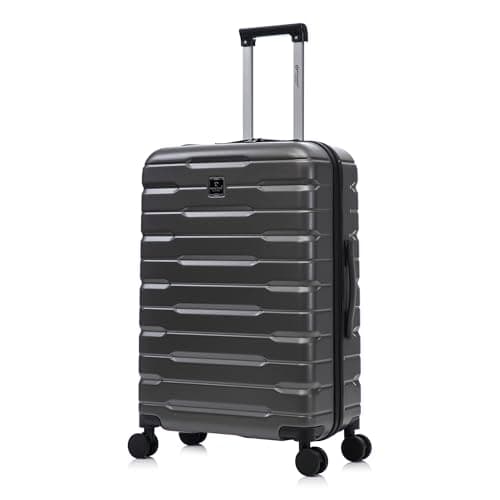 Rocklands London Suitcase Medium 25 Inch Hard Shell Lightweight Checked Luggage with 360° Rubber Spinner Wheels Durable Travel Case Telescopic Handle, TSA Lock (Grey)