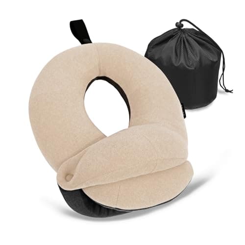 BUYUE Kids Travel Pillows for Airplane, 360° Head Support Sleeping Essentials for Boys Long Flight, Skin-Friendly Soft Neck Pillow for Traveling in Car Seat, (Small, Beige-grey, 40-90 lbs)