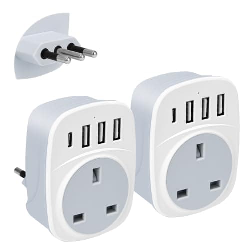 2- PACK UK to Italy Plug Adapter,SHUOMAO UK to Italy Travel Adapter