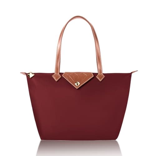 BOJLY Tote Bags for Women Stylish Waterproof Nylon Ladies Shoulder Bag Top Handle Handbag Folding Beach Travel Bag for Work,Shopping, School Maroon Red Small