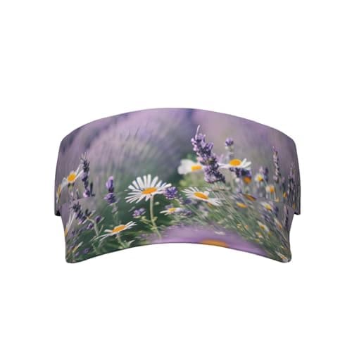 njkhbolk Lavender and Daisies Print Sunscreen Visor Cap,Adjustable,Suitable Tennis,Baseball,Golf,Running,Cycling etc, Black, One size