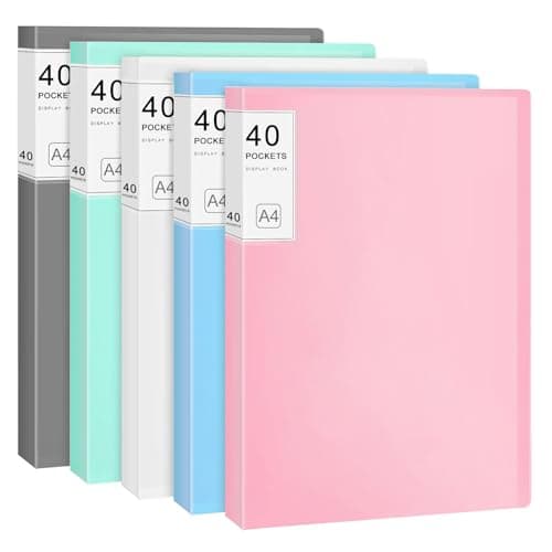 XHDA 5 Pcs A4 Display Folders, with 40 Plastic Sleeves Presentation Folder