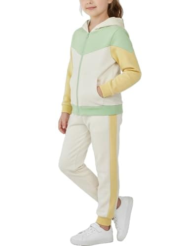 Valcatch Kids Girls Colour Block Tracksuit, 2-Beige, 3-4 Years