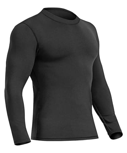 UNIQUEBELLA Mens Thermal Underwear Long Sleeve Tops Thermal Base Layer Bottom Fleece Lined Quick Drying, Black Tops, S