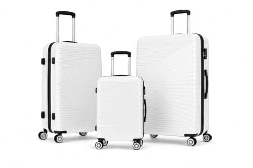 Set of 3 Pcs Luggage Hard Shell Suitcase, White