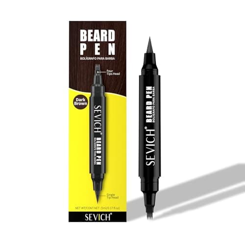 Sevich Beard Pen, Double-Sided Beard Styling Tool with 4-Pointed Filling Tip and 1-Pointed Contour Tip for a Natural-Looking Beard, Water and Sweat-Resistant, Travel Size, Dark Brown