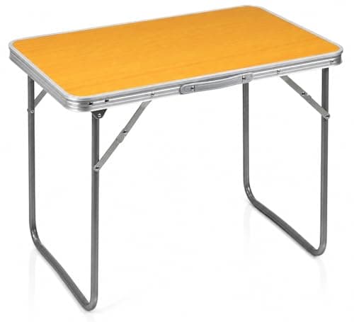 Unibos Camping Table Portable Picnic Table Aluminium Folding Table Indoor Outdoor Table Heavy Duty Garden Trestle Set for BBQ Picnic Party, Load Capacity 15KG (Orange)