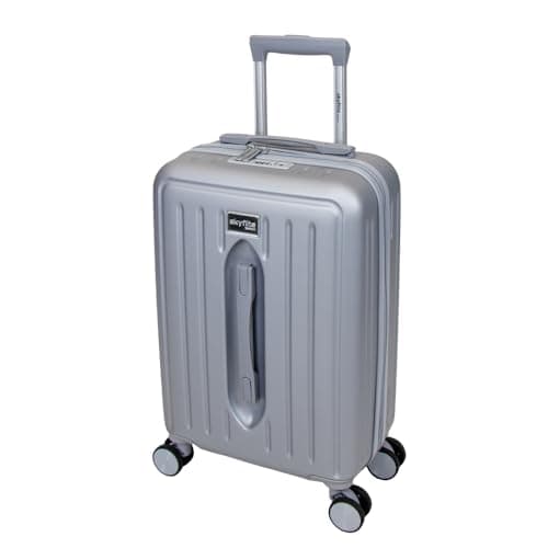 SKYFLITE Modern Hardshell Luggage Trunk, 55 cm, 35L Capacity, Navy/Silver/Charcoal, 8 Wheels (Silver)
