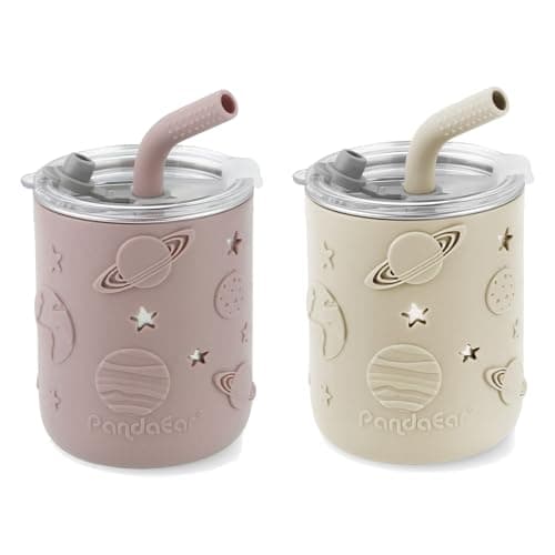 PandaEar 2 Pack Sippy Cup Stainless Steel – Baby Cup, Non Spill Toddler Cup with Straw, Baby Straw Cup & Weaning Cup for Toddlers, Spill Proof Drinking Cup (260ml)