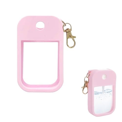 ACKKOR Hand Sanitizer Spray Case, Hand Sanitizer Case Thickened Silicone with Incidentally Keychain Accessory for 1 Fl Oz/30ml for Travel Work School Portability (Pink)